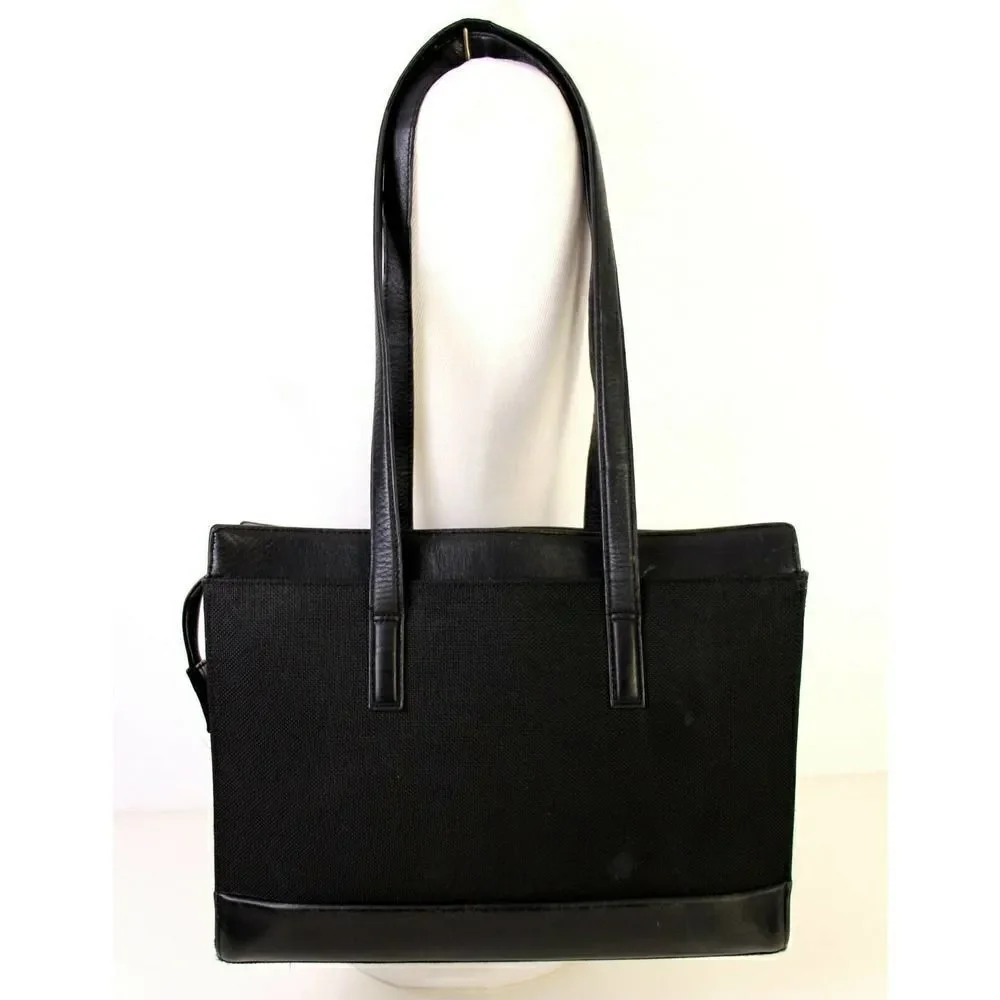 VINTAGE TUMI BLACK GENUINE LEATHER BUSINESS TOTE SHOULDER BAG LAWYER HANDBAG